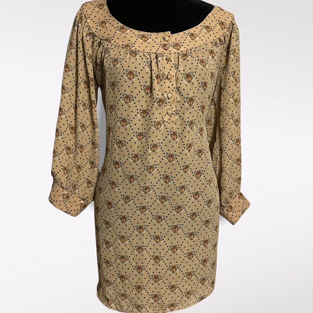 Depri Women's Brown Henley Blouse Size Small Cheetah Top Casual Lightweight Cute